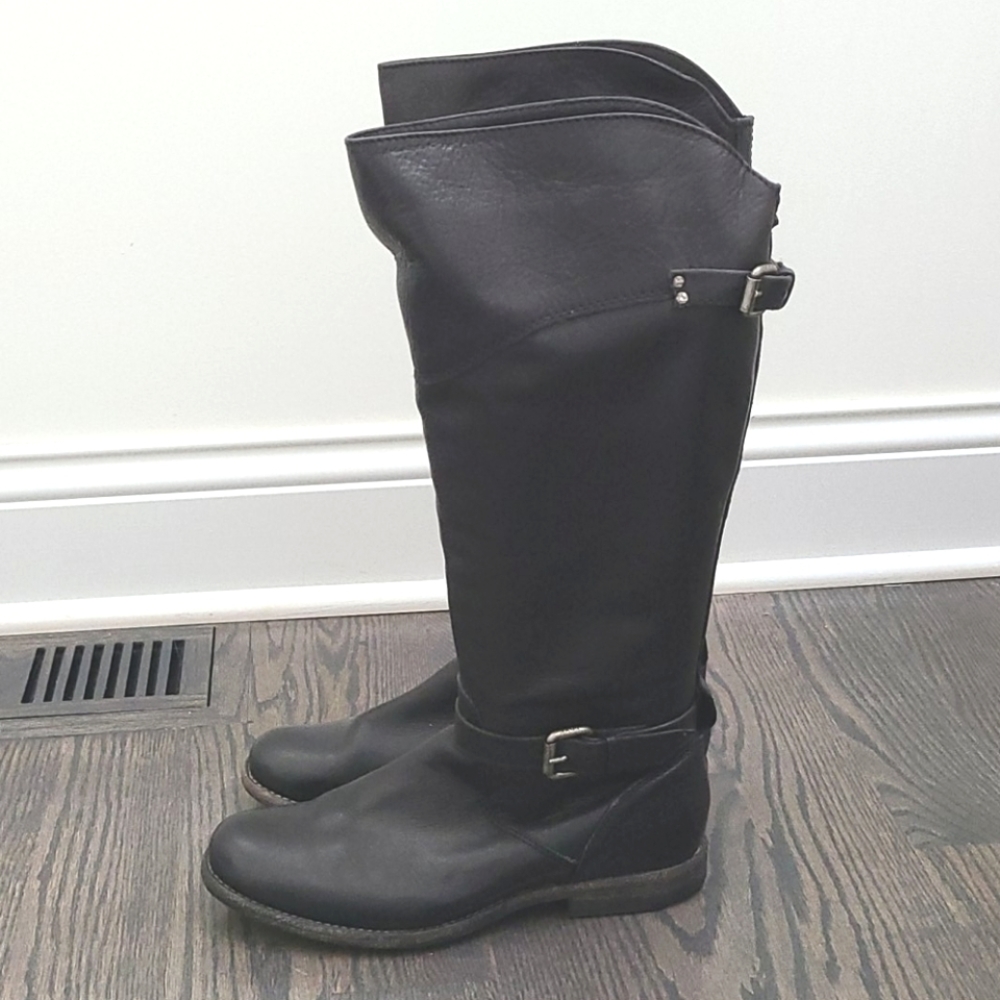 Frye black leather moto riding boots US 9